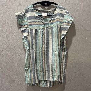 🌸 Beautiful Knox Rose Multicolor Striped Short Sleeve Blouse – Size M 🌸